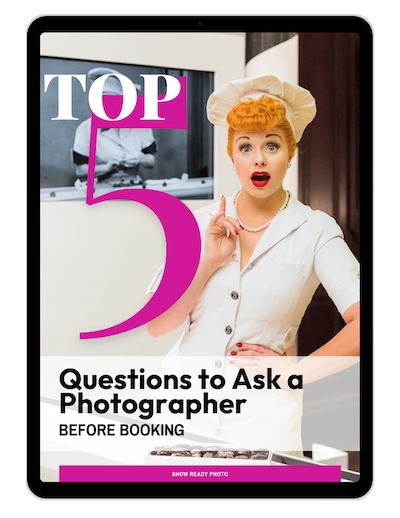 Top 5 Questions to Ask a Photographer Before Booking - PDF displayed on an iPad