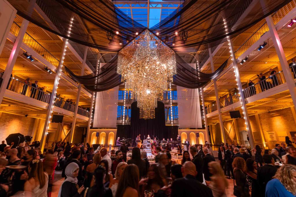 San Francisco Design Center 50th Anniversary Celebration | 30' golden chandelier